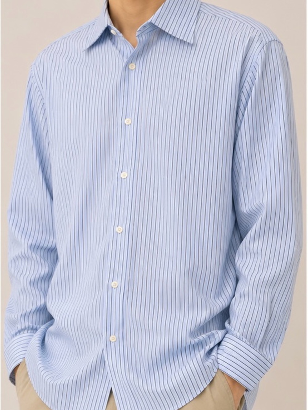 Hugo Boss Men's Blue and White Pinstripe Dress Shirt